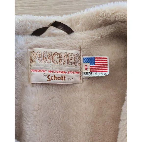 Schott NYC Rancher Western Barn Suede Leather Coat 40 Vintage Faux Fur Sherpa M